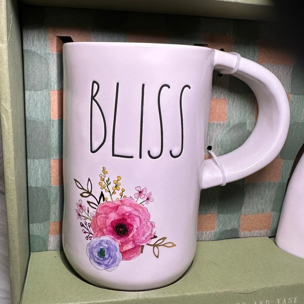 Rae Dunn Bliss & Bloom Floral Mug and Vase Set - White with Pink Purple Floral